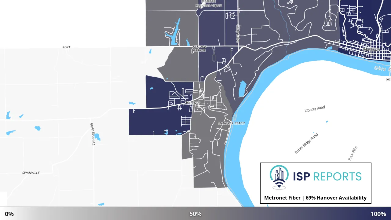 Hanover, IN map of internet availability