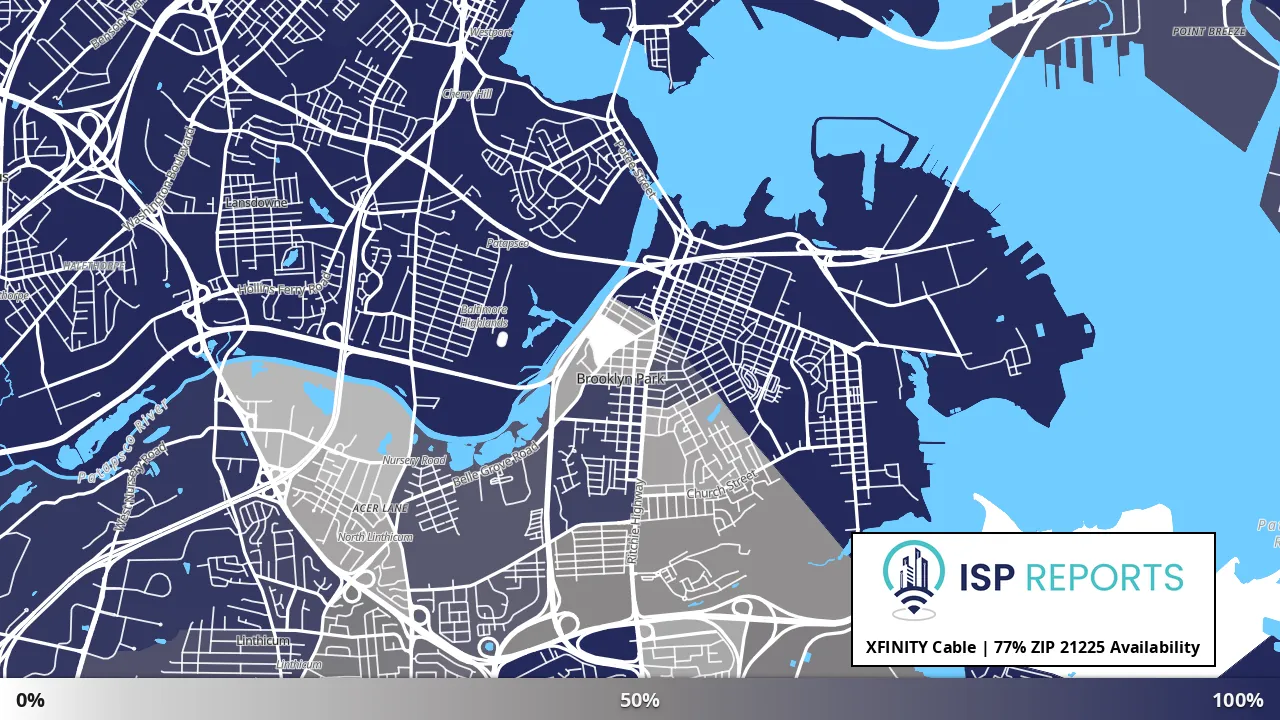 21225, MD map of internet availability