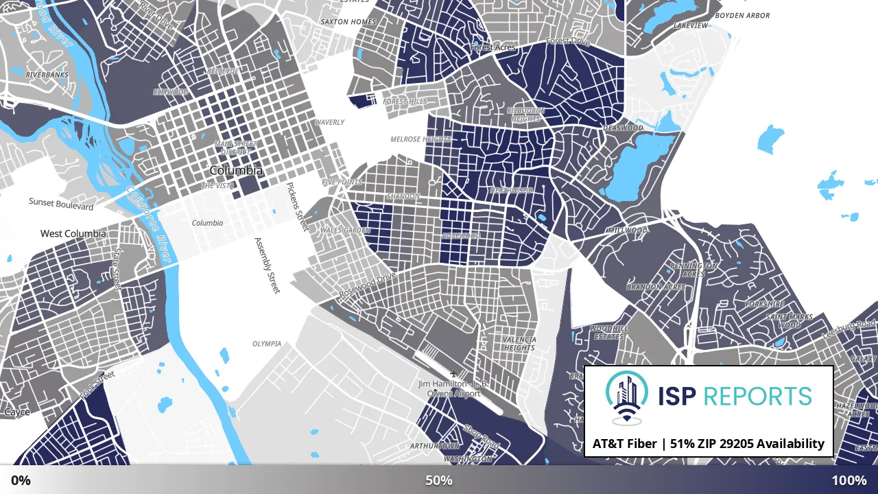 29205, SC map of internet availability