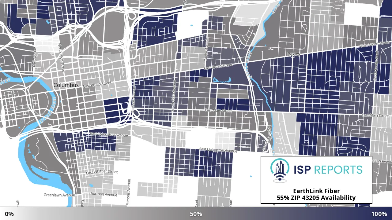 43205, OH map of internet availability