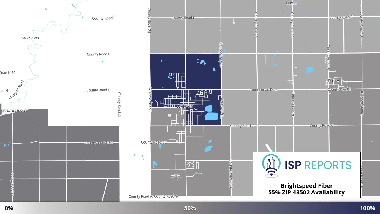 43502, OH map of internet availability
