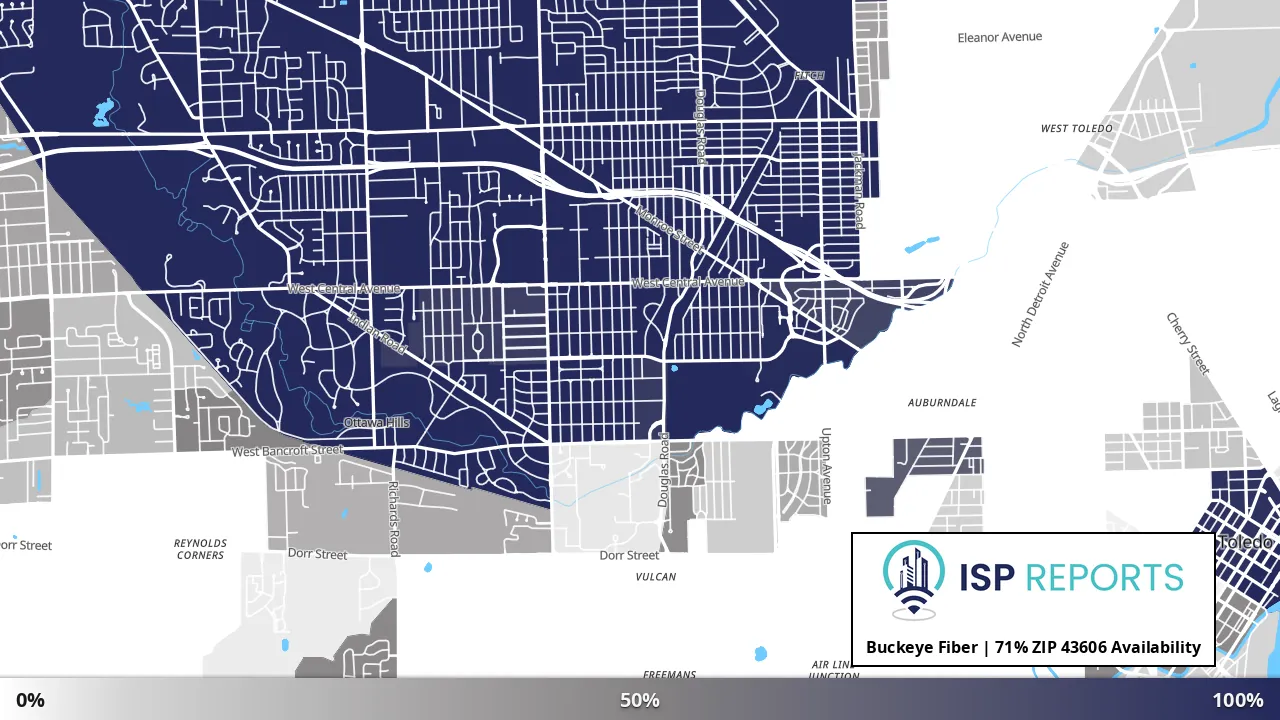 43606, OH map of internet availability