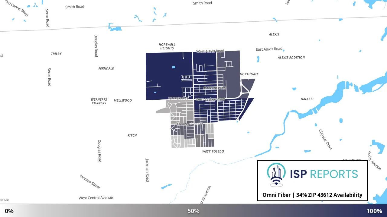 43612, OH map of internet availability