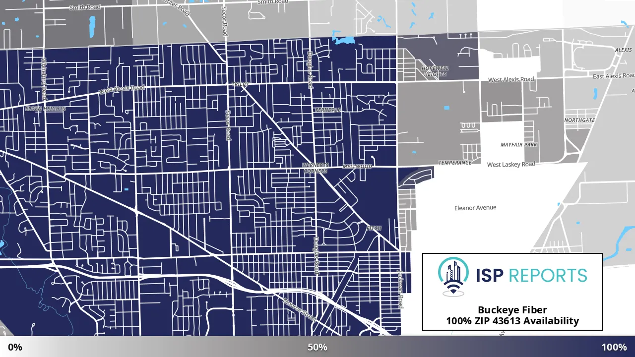 43613, OH map of internet availability