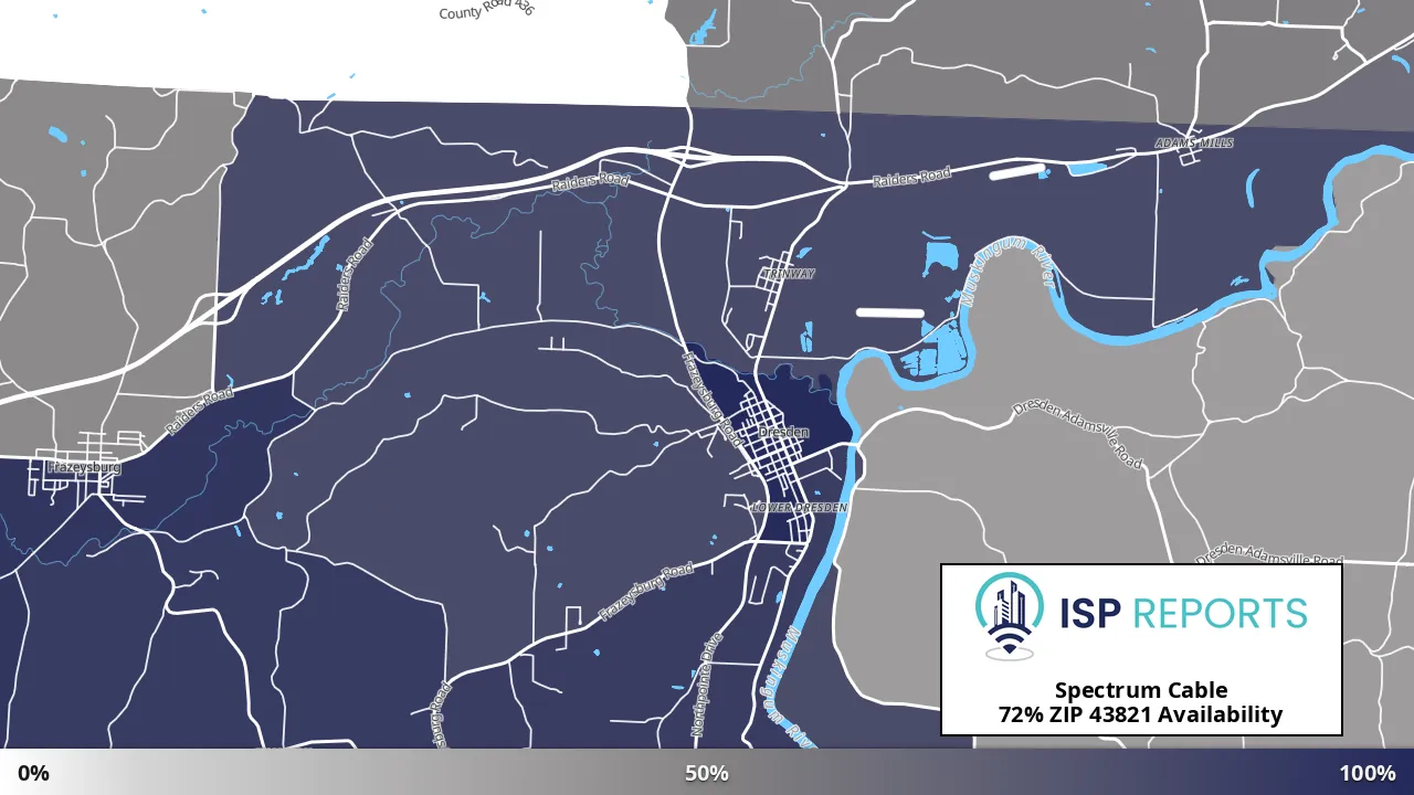 43821, OH map of internet availability