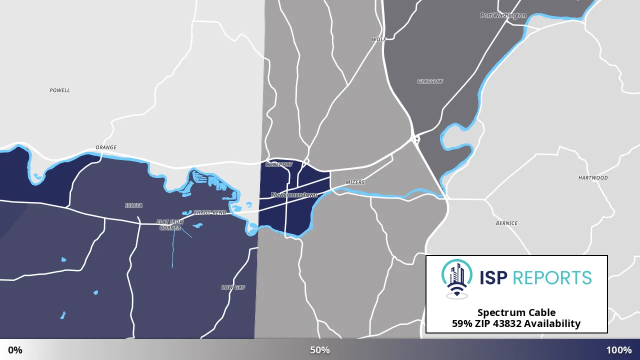 43832, OH map of internet availability