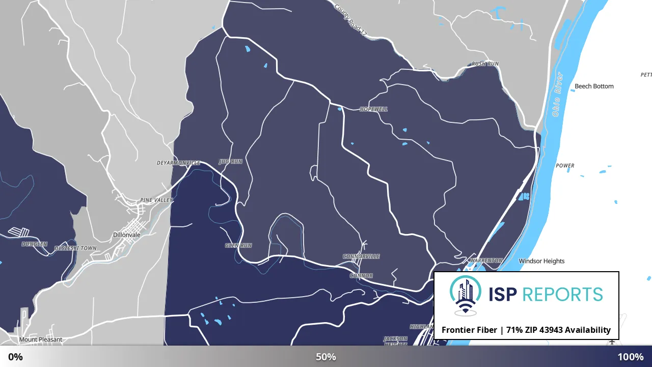 43943, OH map of internet availability