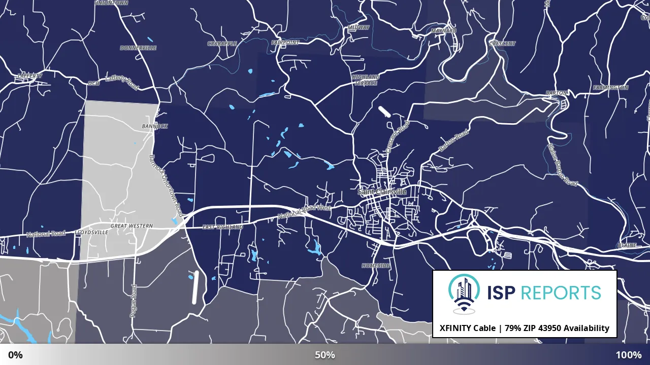 43950, OH map of internet availability