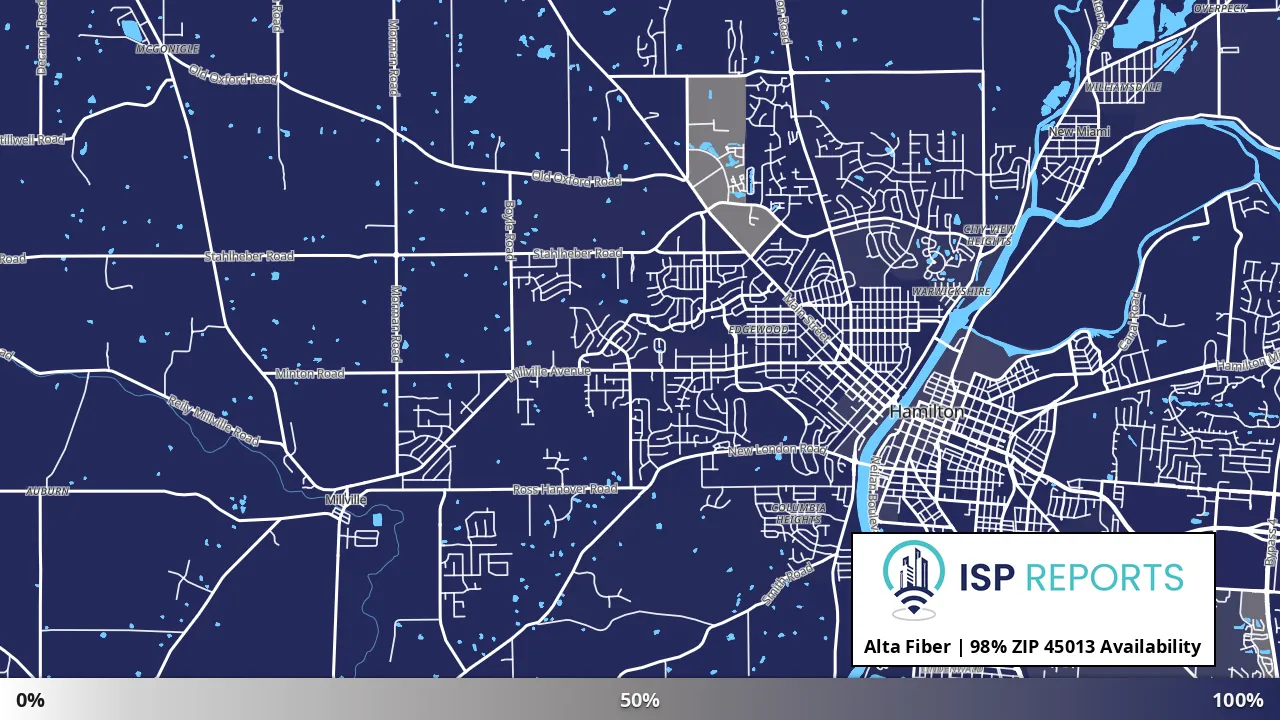 45013, OH map of internet availability