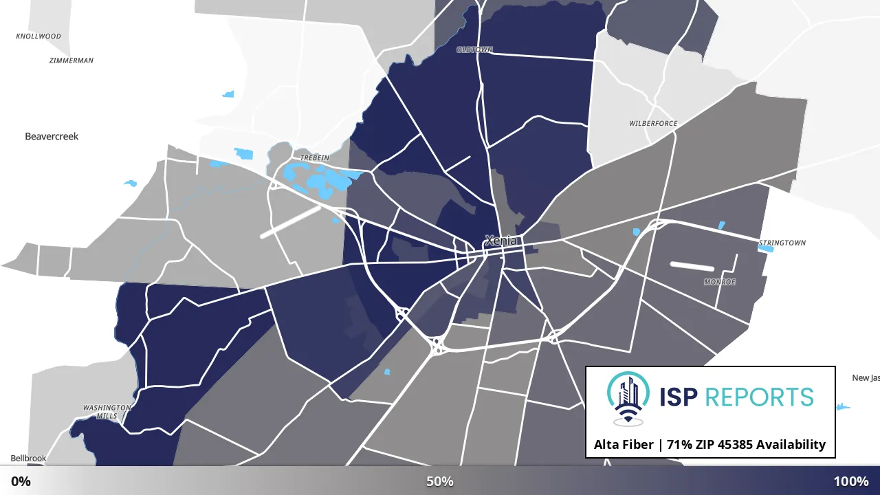 45385, OH map of internet availability