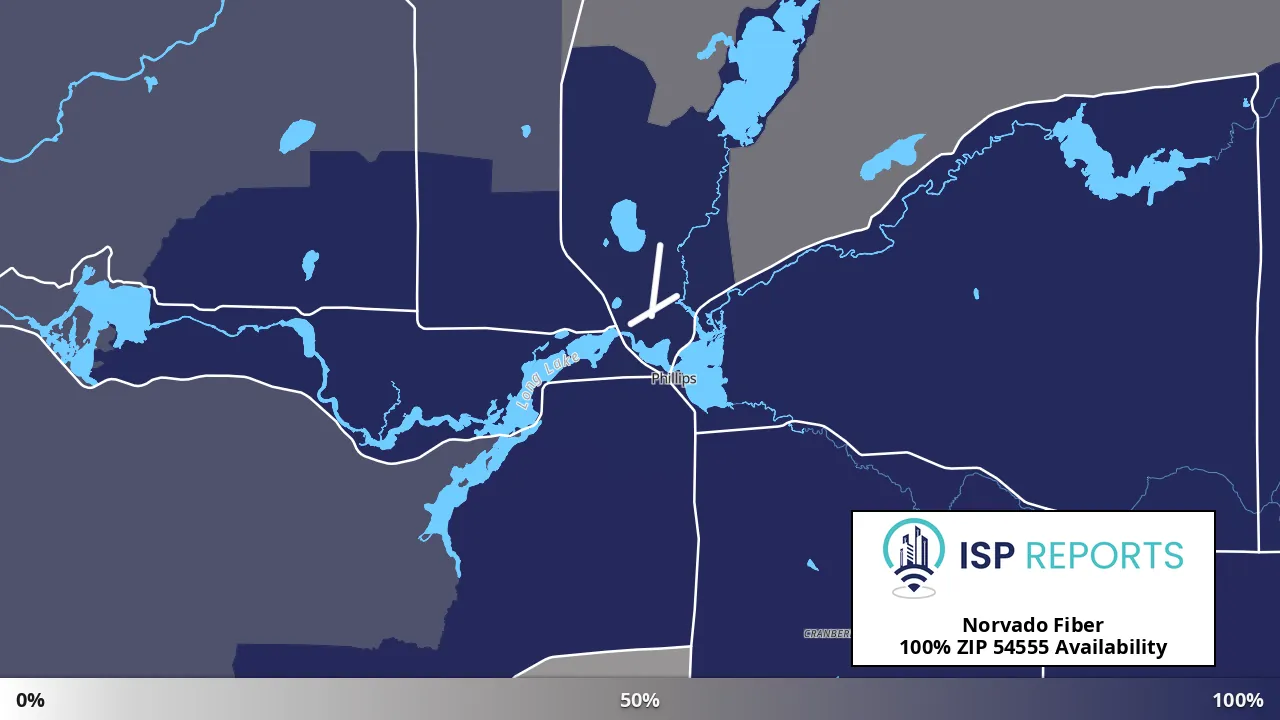 54555, WI map of internet availability
