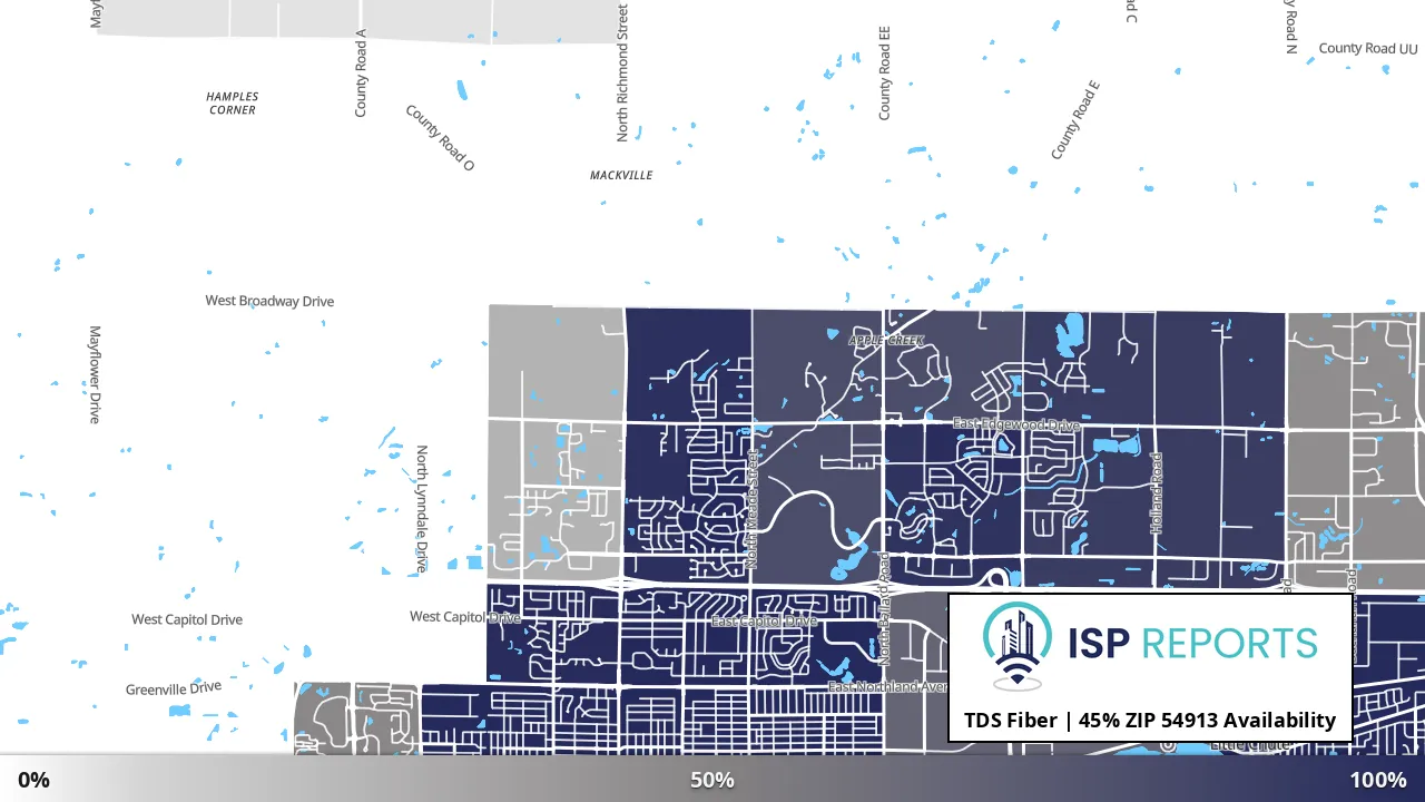 54913, WI map of internet availability