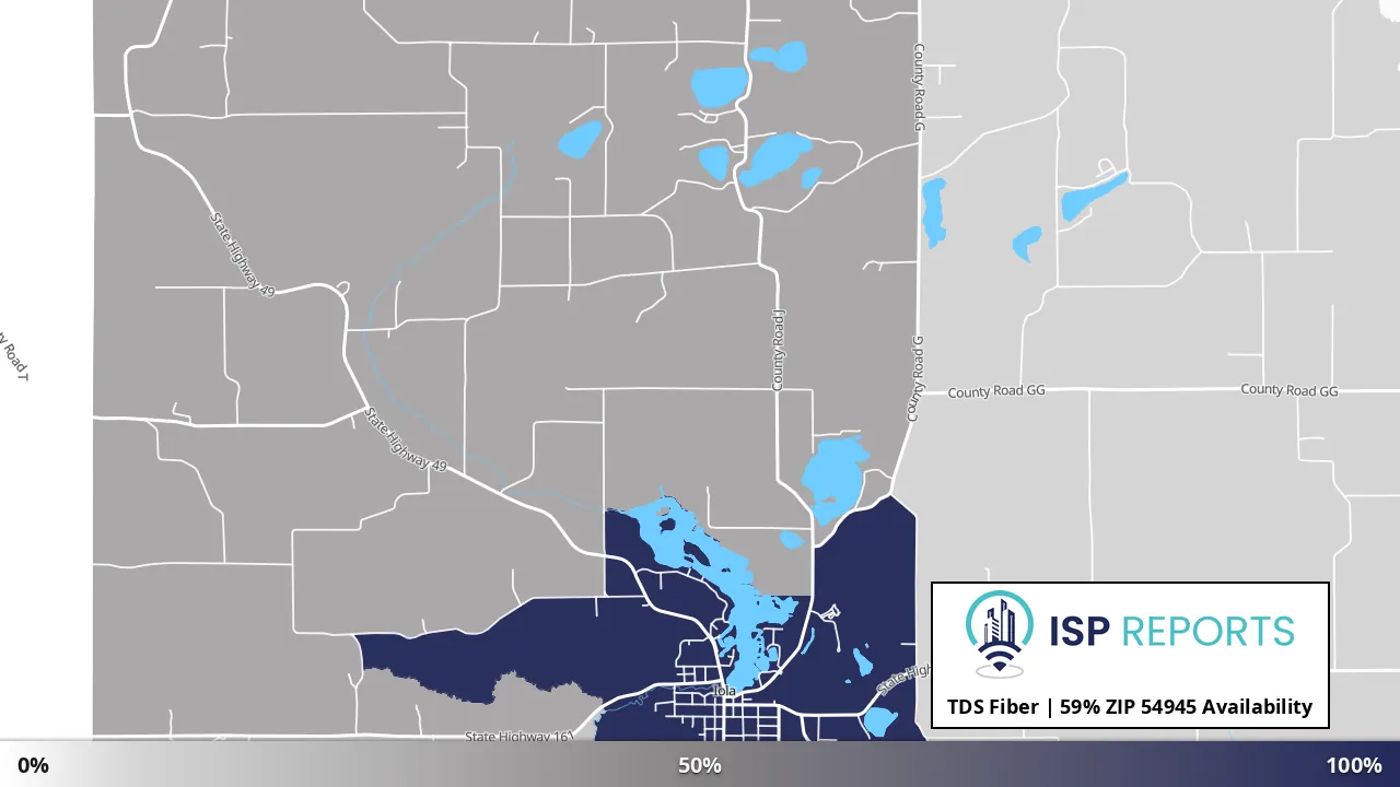 54945, WI map of internet availability