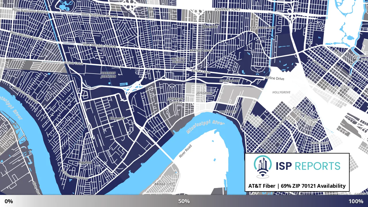 70121, LA map of internet availability
