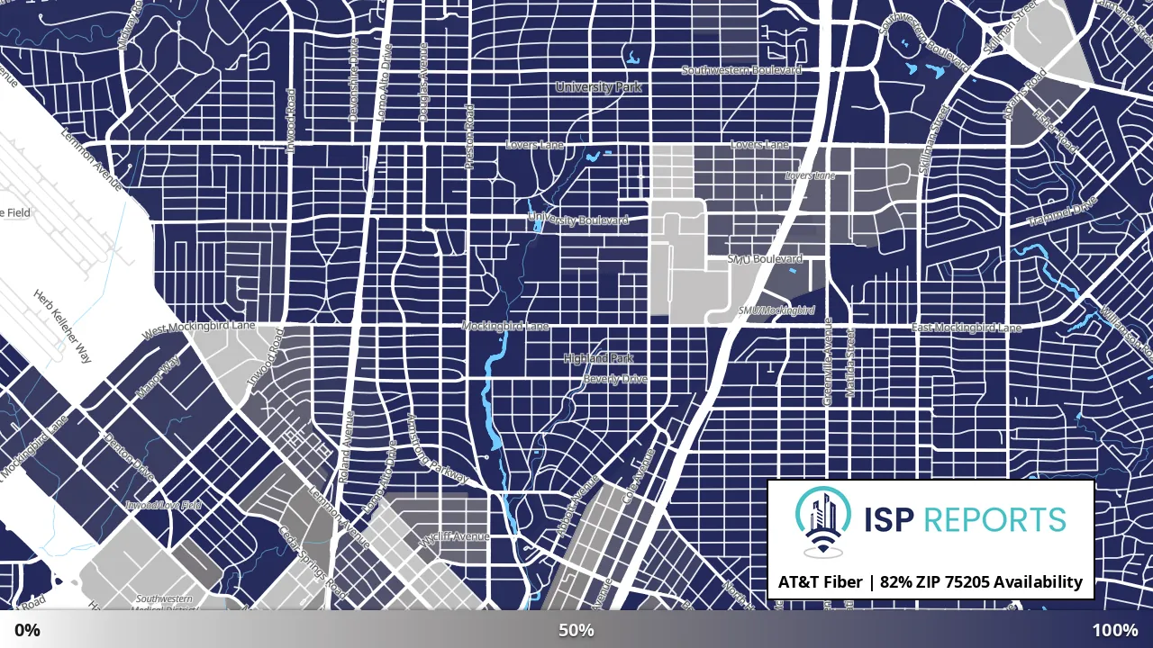 75205, TX map of internet availability