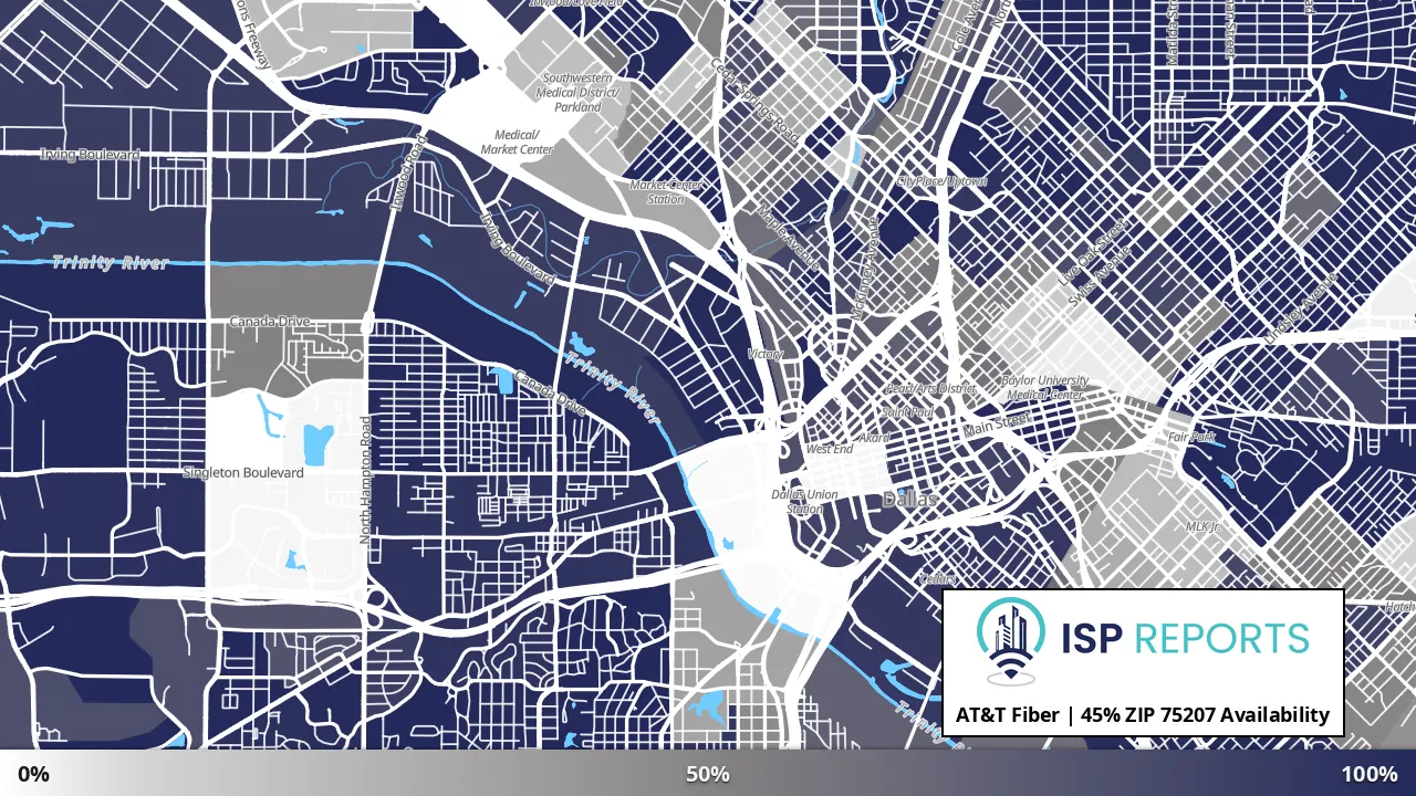 75207, TX map of internet availability