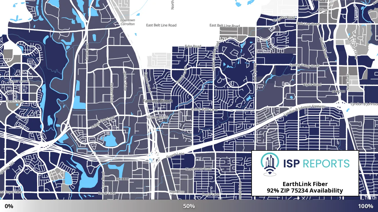 75234, TX map of internet availability
