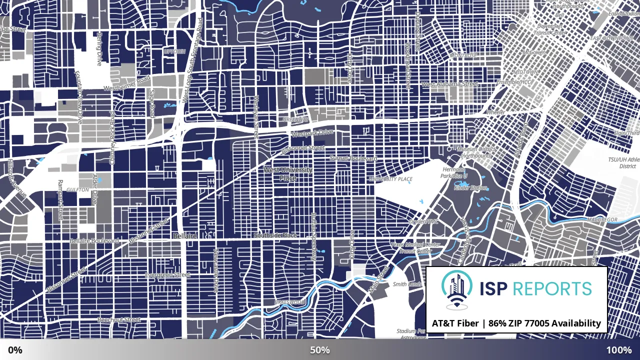 77005, TX map of internet availability