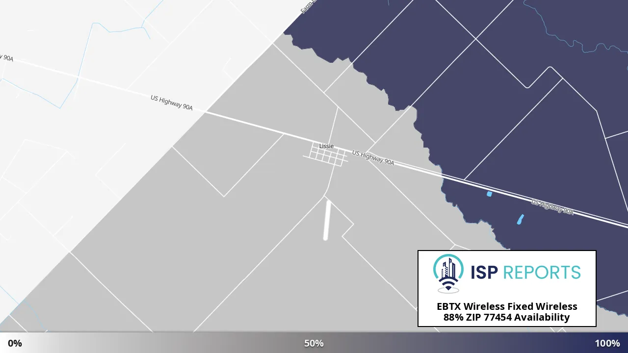 77454, TX map of internet availability
