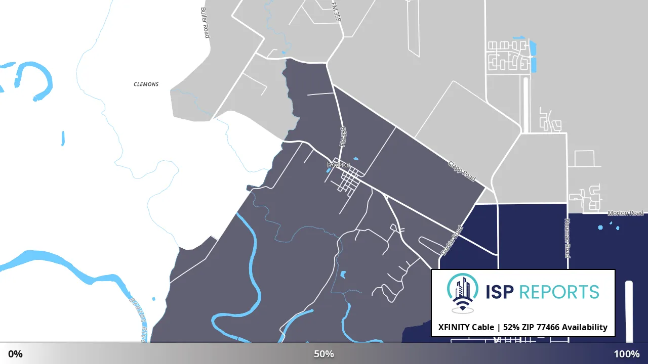 77466, TX map of internet availability