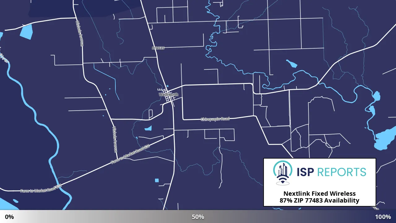 77483, TX map of internet availability