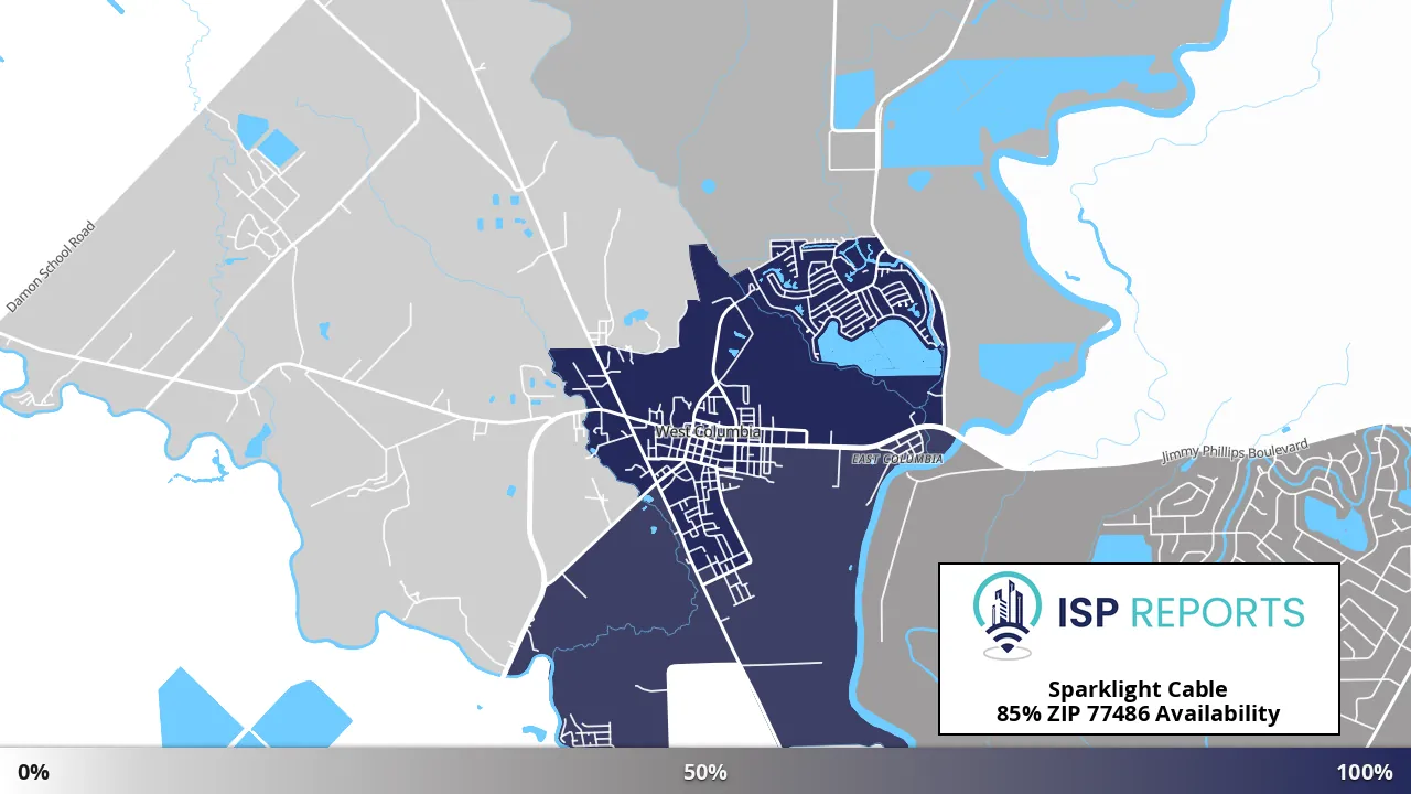 77486, TX map of internet availability