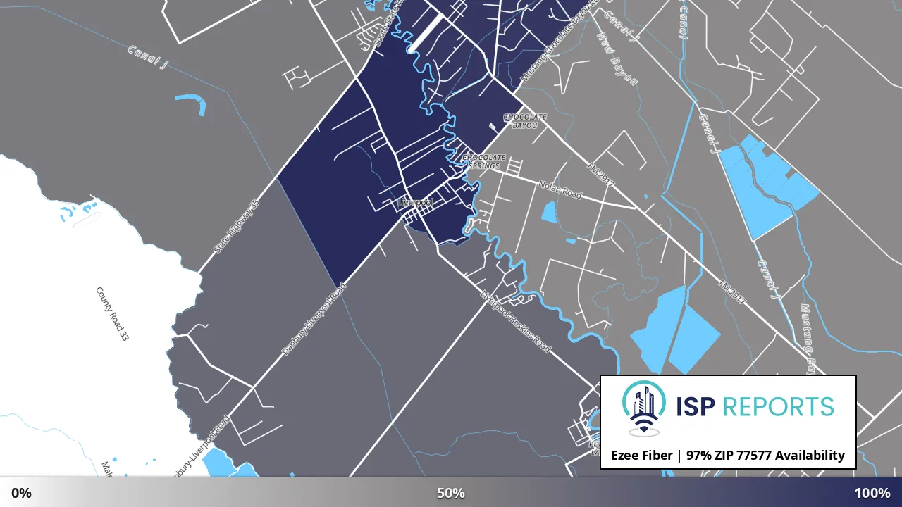 77577, TX map of internet availability