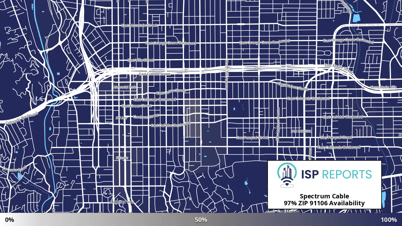 91106, CA map of internet availability