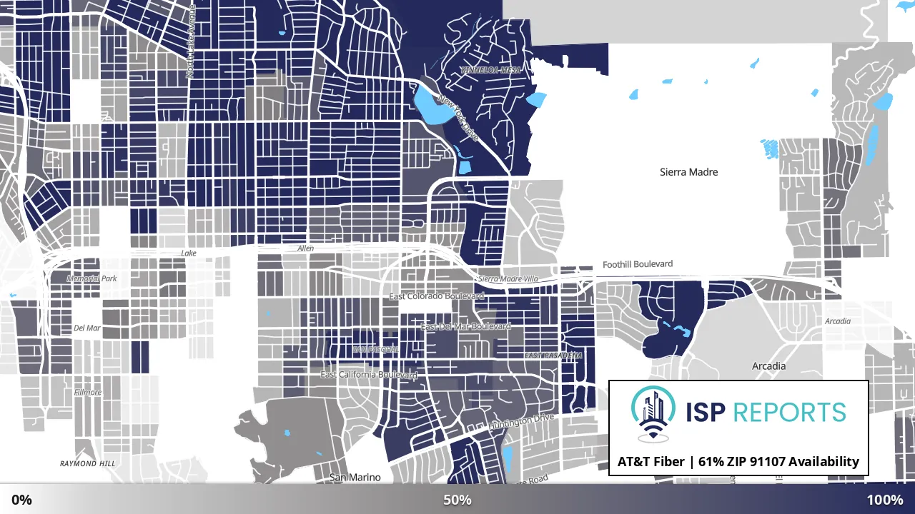 91107, CA map of internet availability