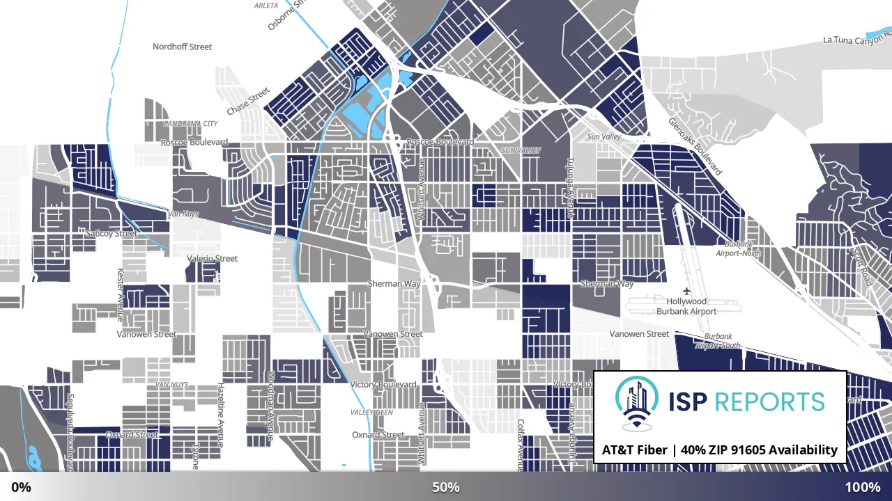 91605, CA map of internet availability