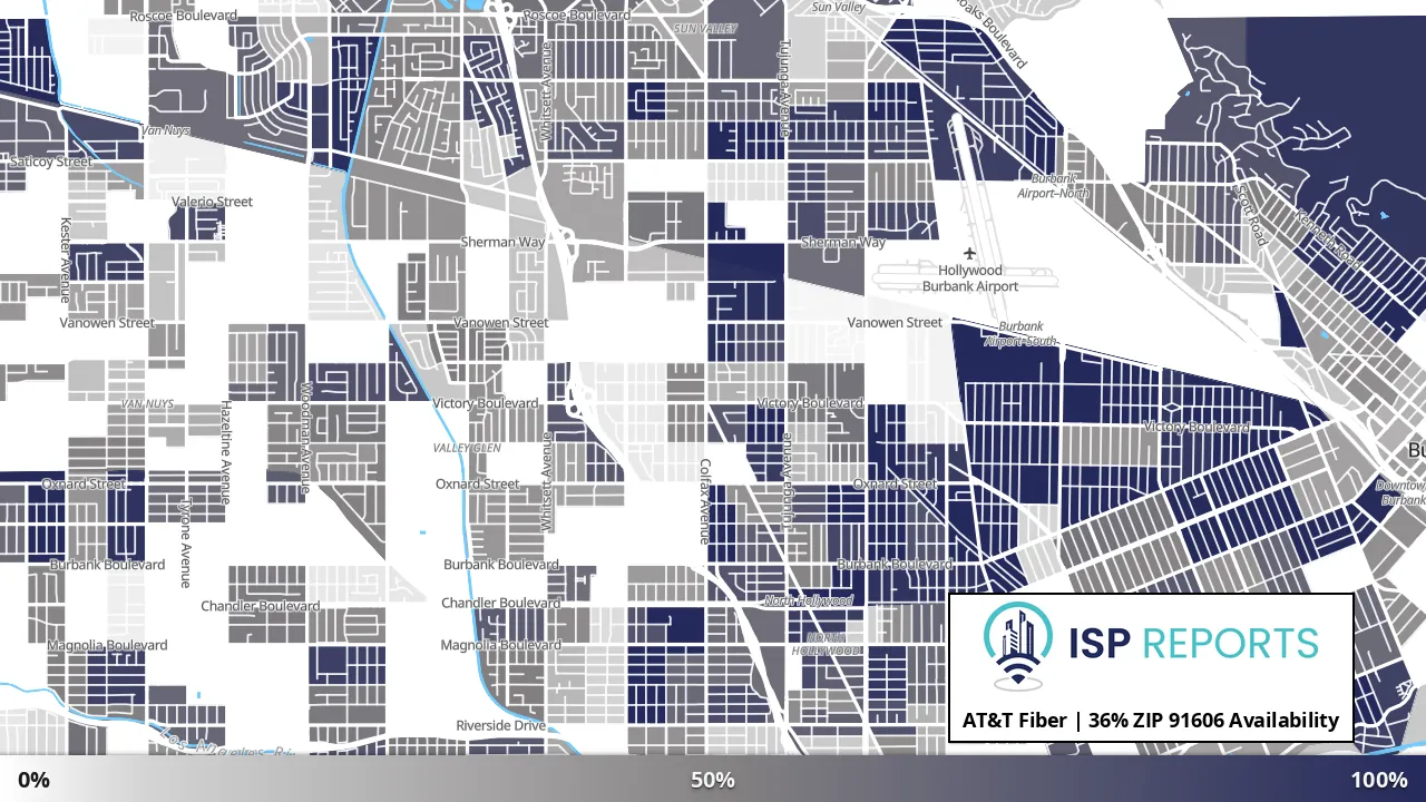 91606, CA map of internet availability
