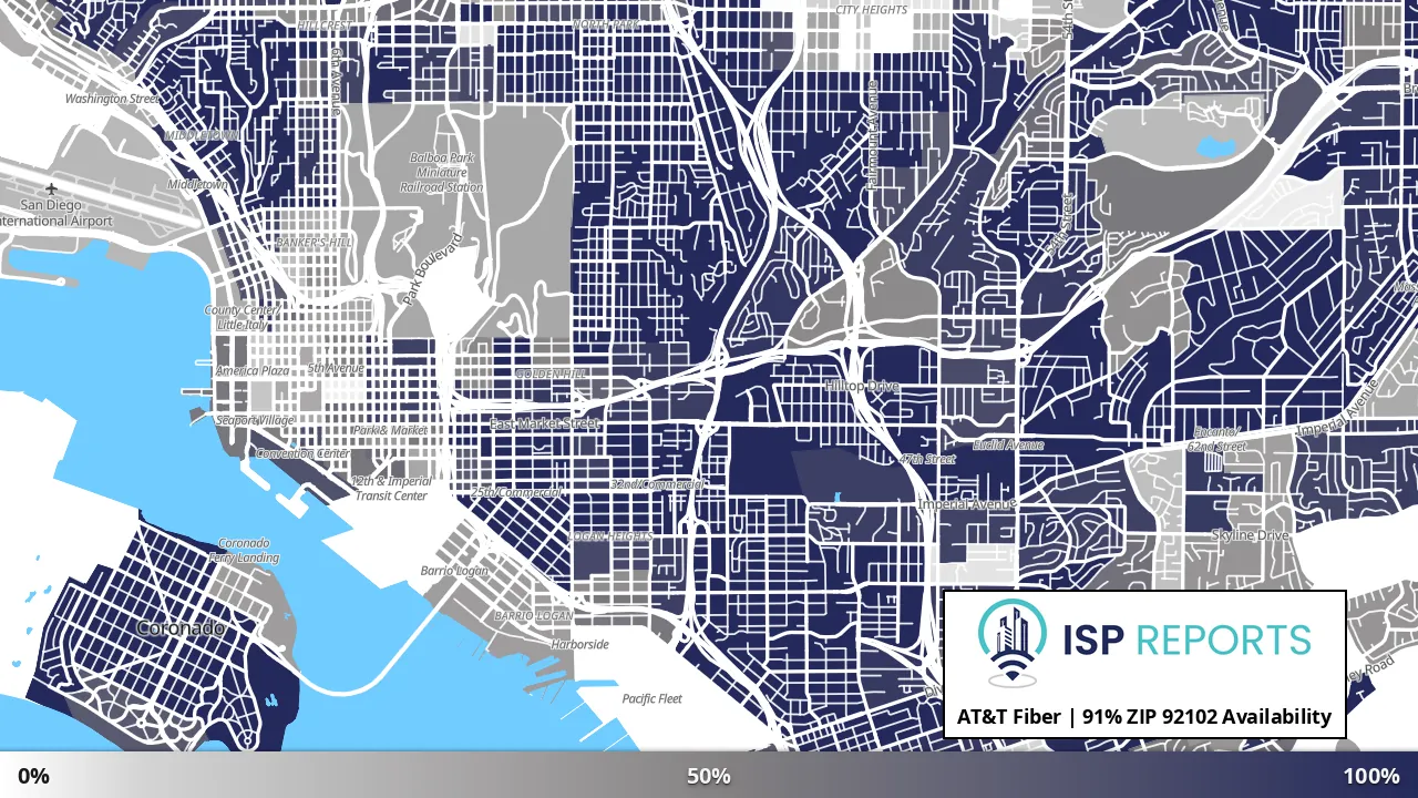 92102, CA map of internet availability