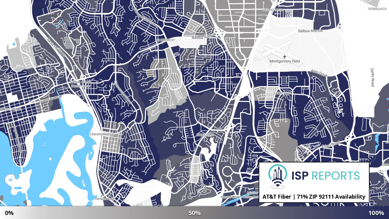 92111, CA map of internet availability