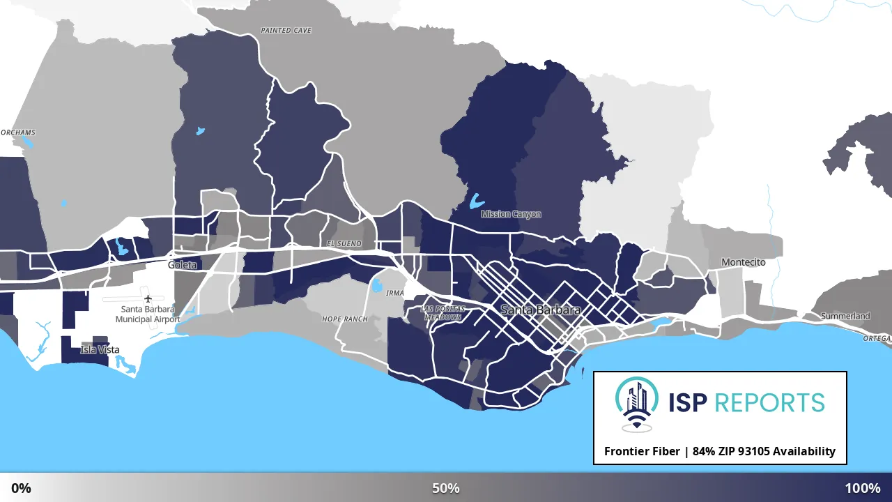 93105, CA map of internet availability