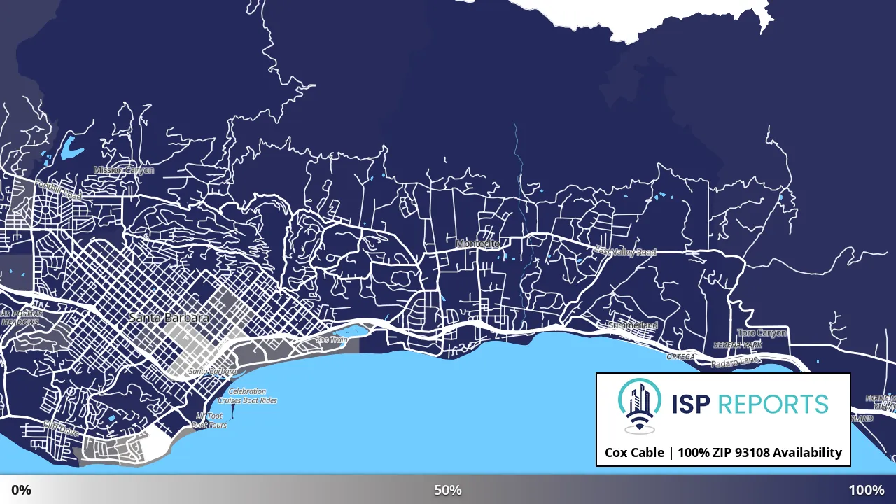 93108, CA map of internet availability