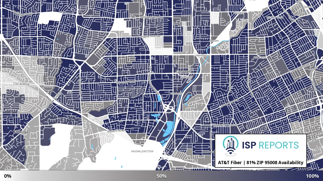95008, CA map of internet availability