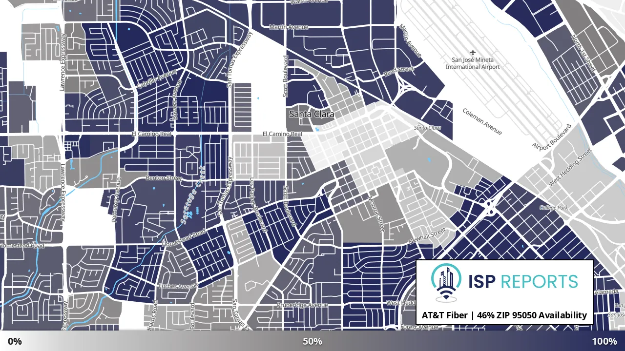 95050, CA map of internet availability