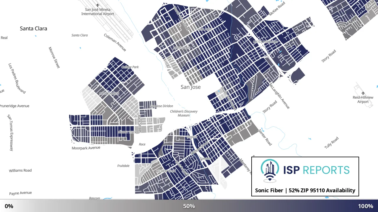 95110, CA map of internet availability