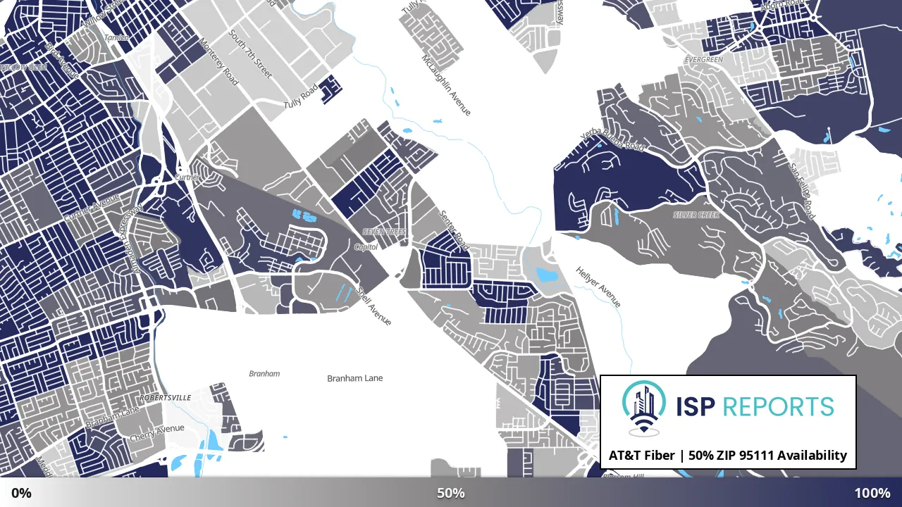 95111, CA map of internet availability