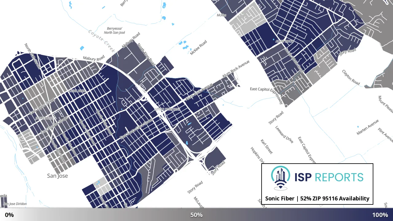 95116, CA map of internet availability
