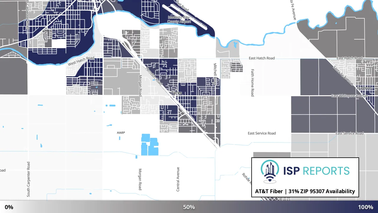 95307, CA map of internet availability