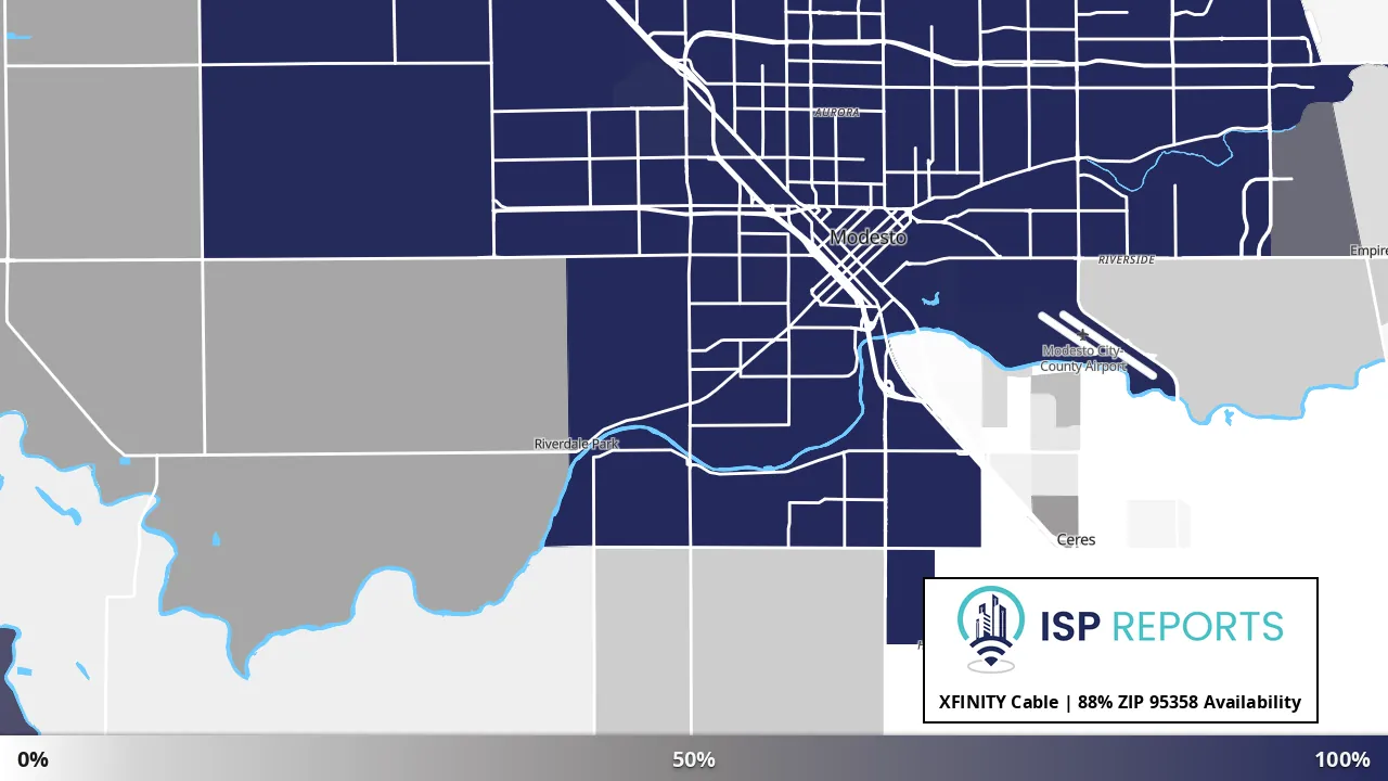 95358, CA map of internet availability