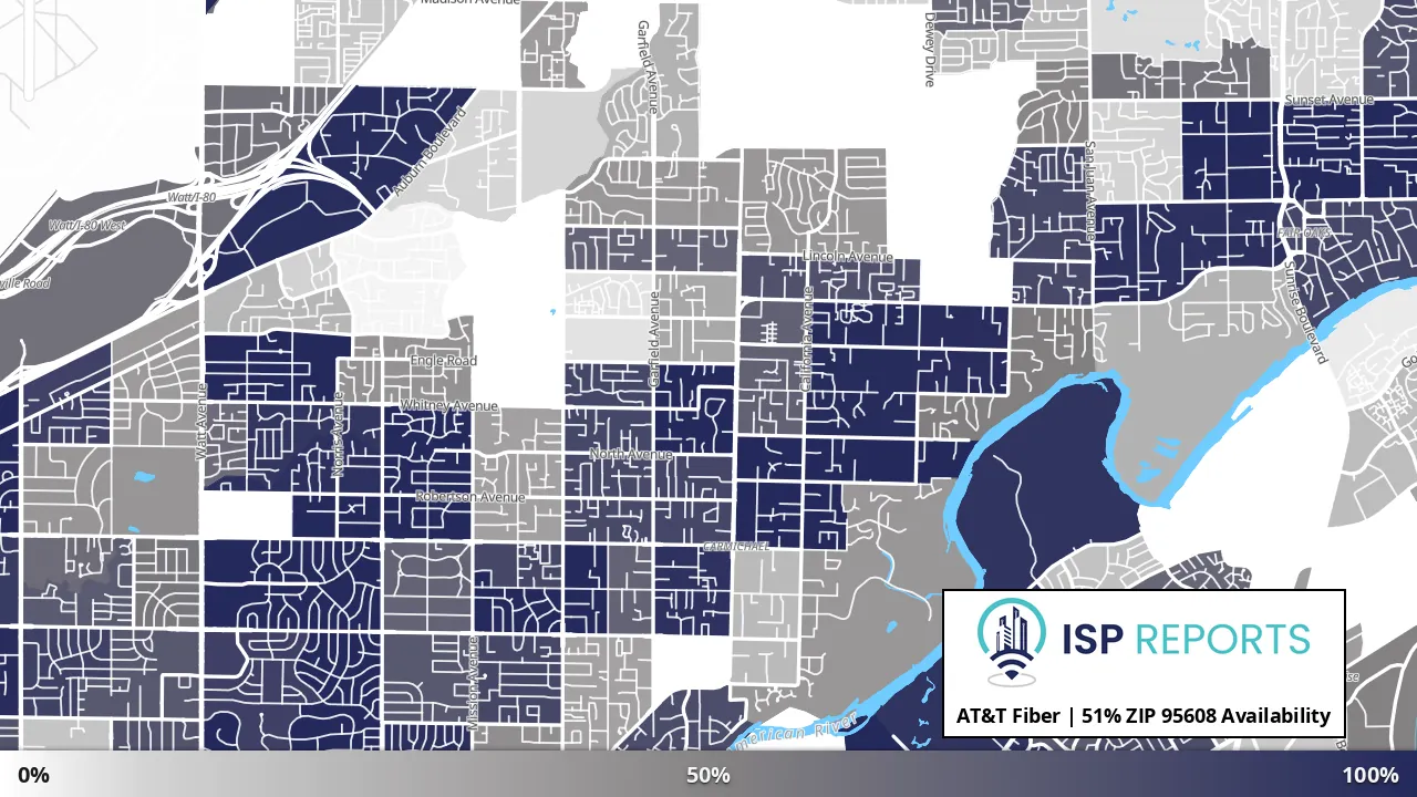 95608, CA map of internet availability