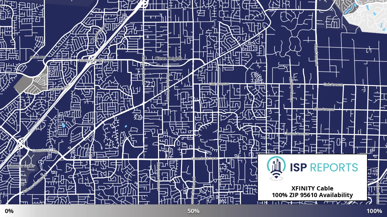 95610, CA map of internet availability