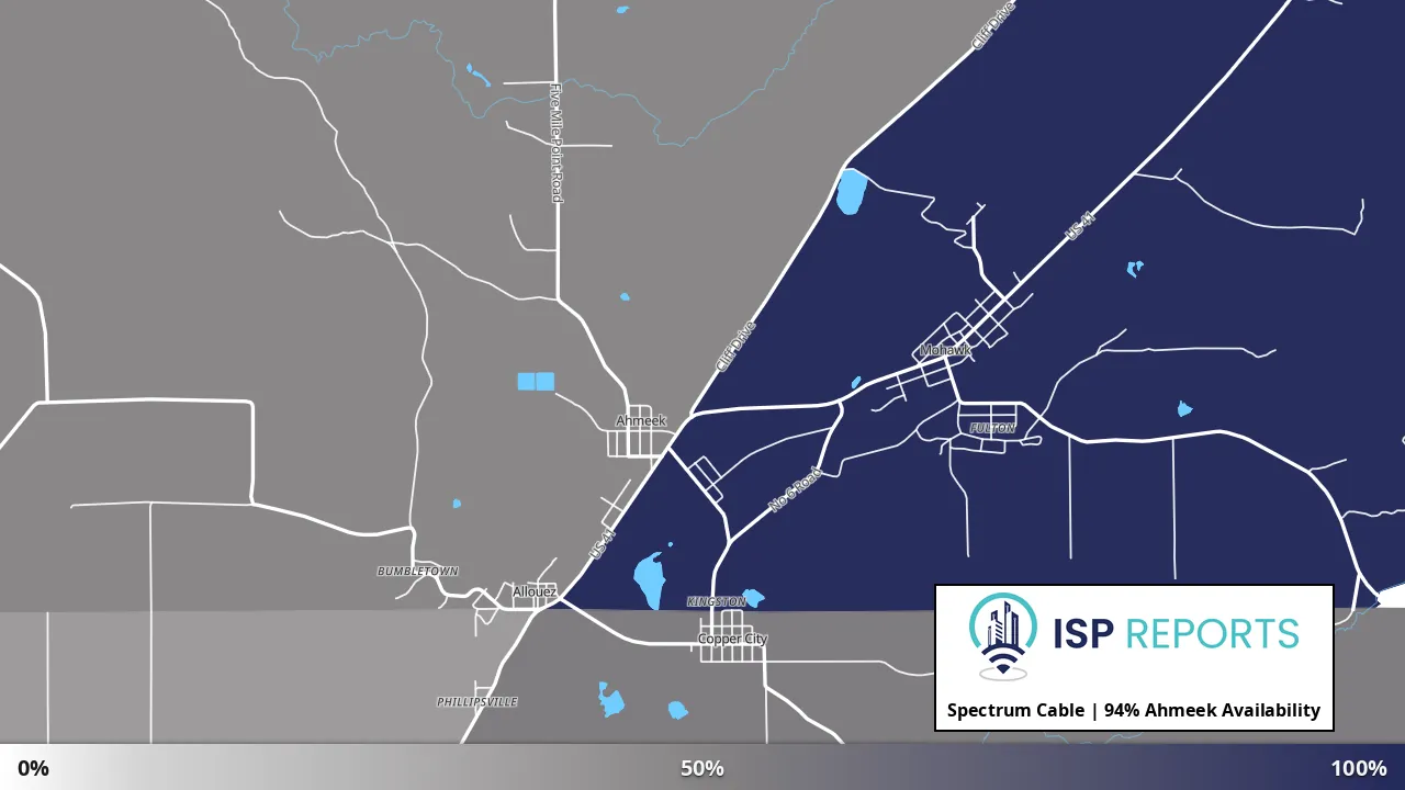 Ahmeek, MI map of internet availability