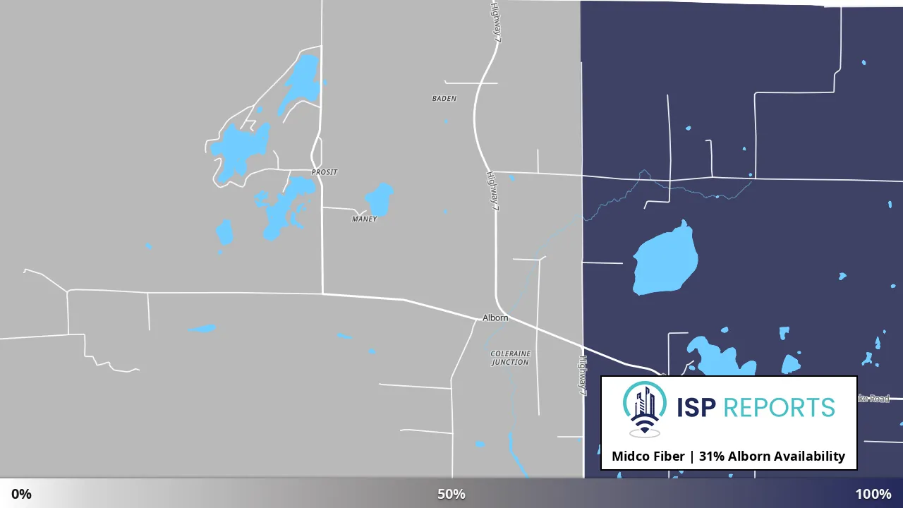 Alborn, MN map of internet availability
