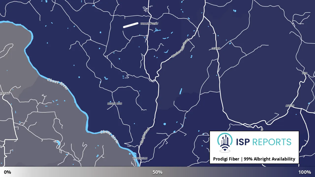 Albright, WV map of internet availability