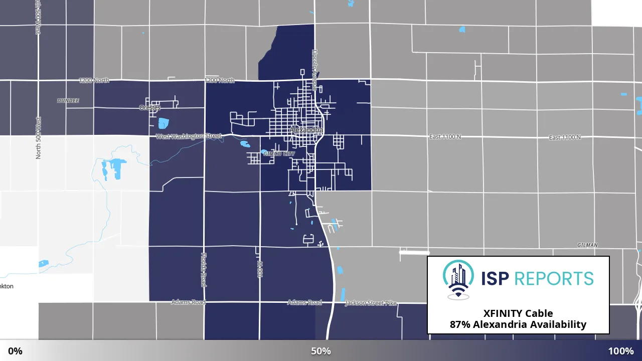Alexandria, IN map of internet availability