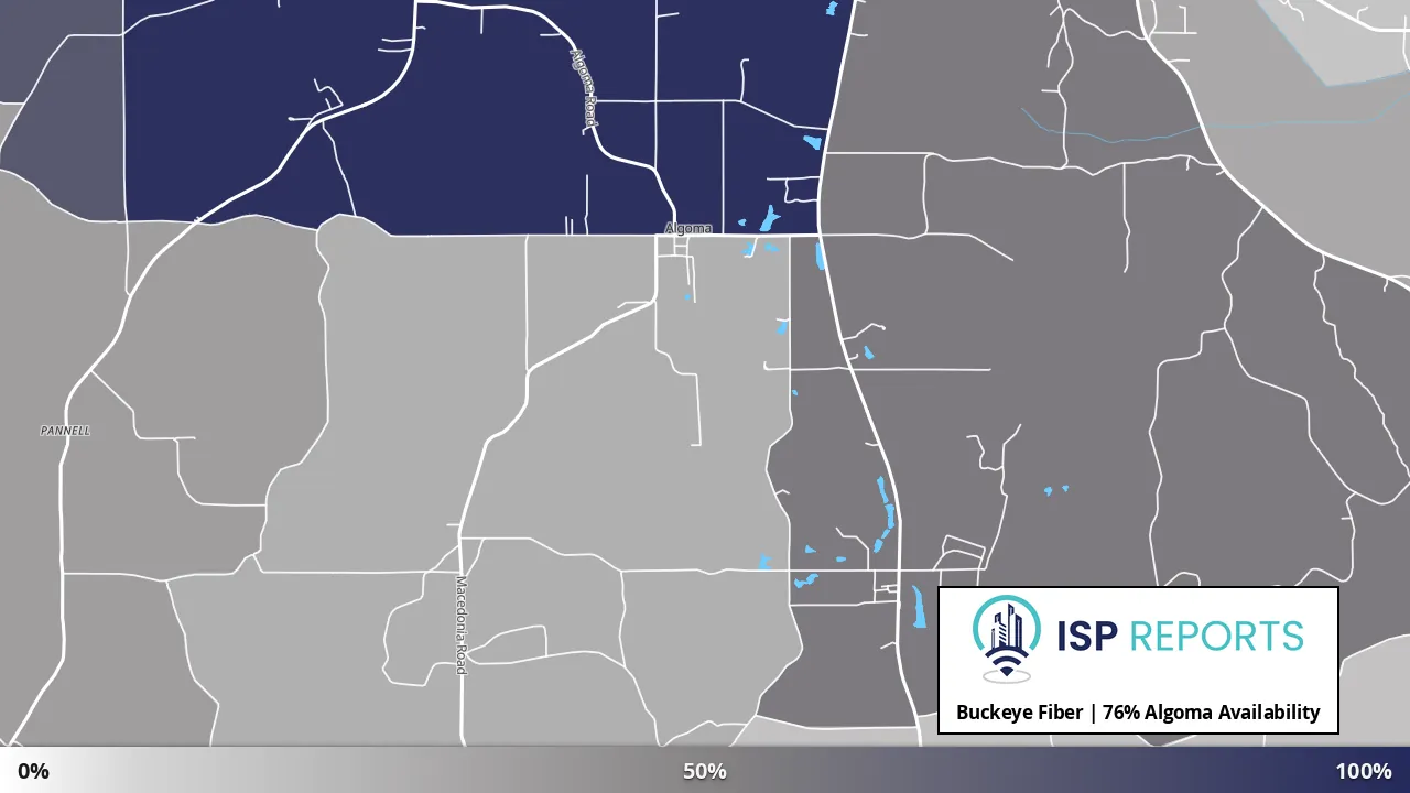 Algoma, MS map of internet availability