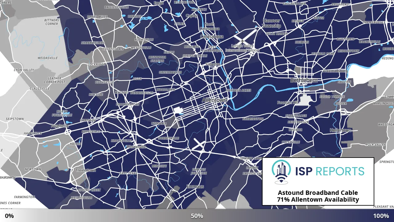 Allentown, PA map of internet availability